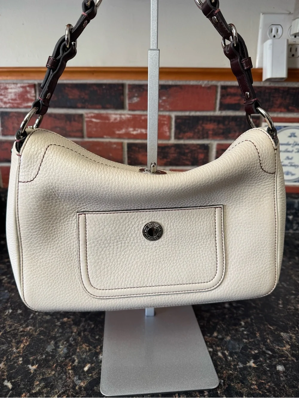 Coach Soho Pebbled Leather Turnlock Shoulder Bag 8A38 Chalk Ivory Y2K